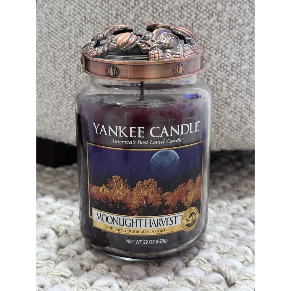 Yankee Candle Moonlight Harvest 22 Oz & Illumina-Lid Scarecrow Pumpkin NEW/RARE